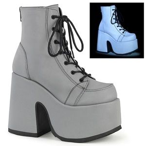 Demonia “Camel-203” Reflective Boots in Reflective Grey